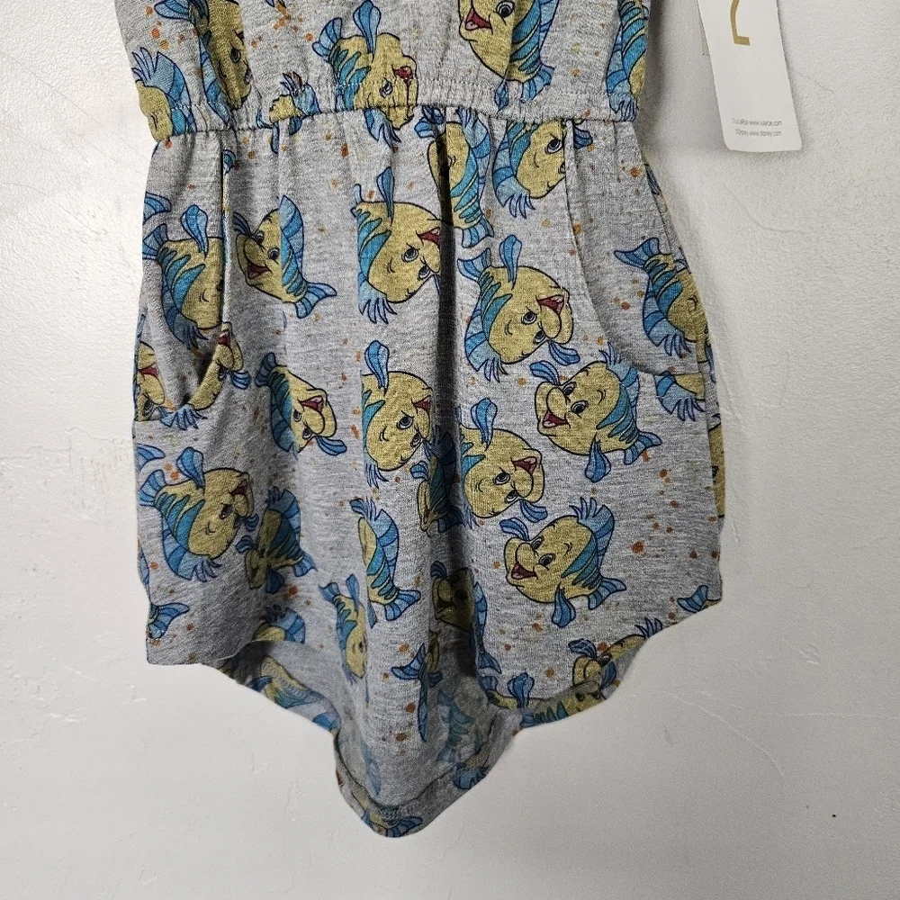 Lularoe NWT Toddler Girl 2 Grey Short Sleeve Dress Flounder Little Mermaid Fish